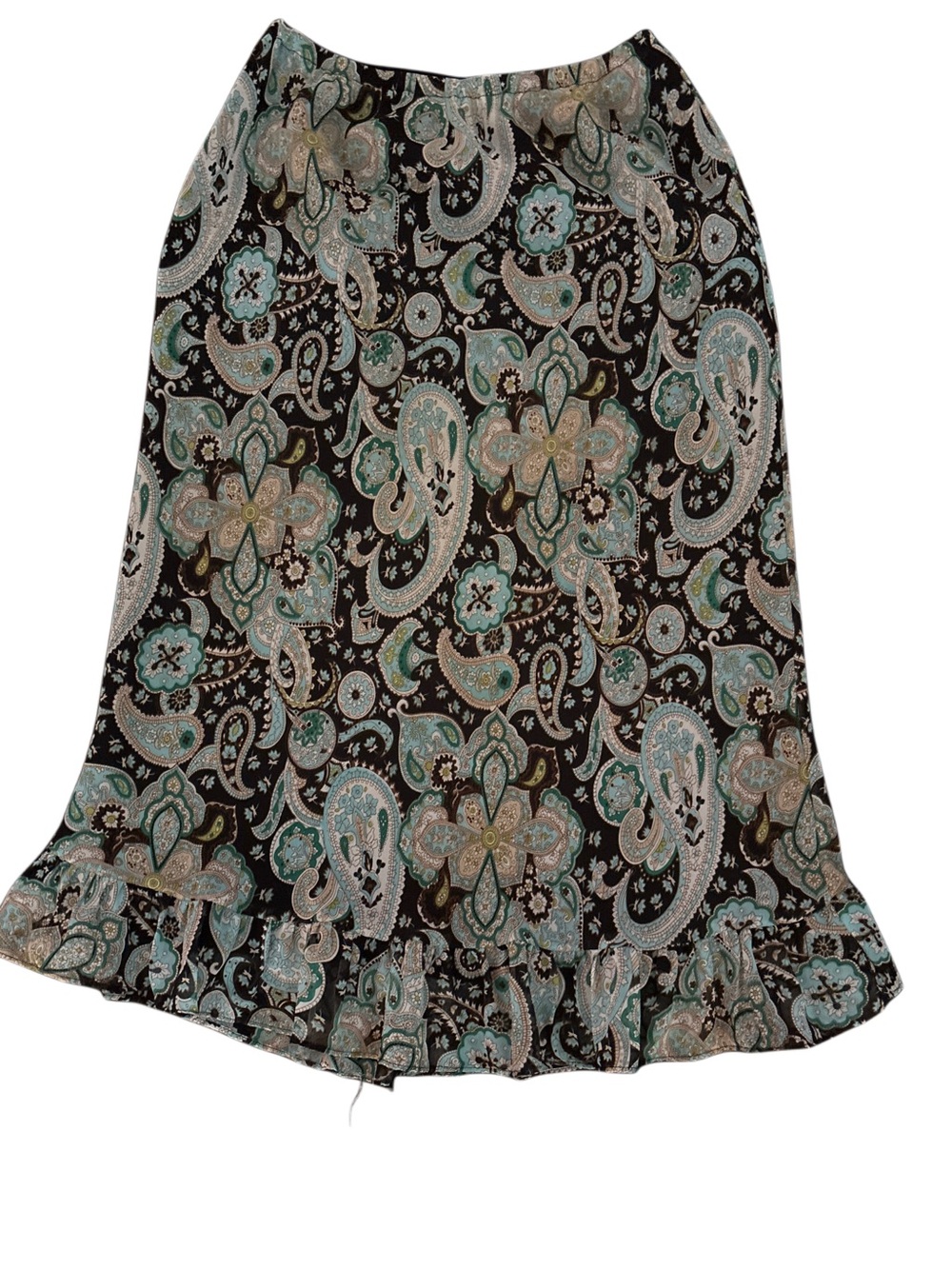 Source Unknown Black Paisley Midi Skirt with Teal & Cream Accents